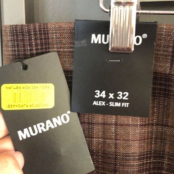NWT Murano ￼ Alex, slim fit brown plaid flat front trousers pants size 34/32 - Picture 2 of 4